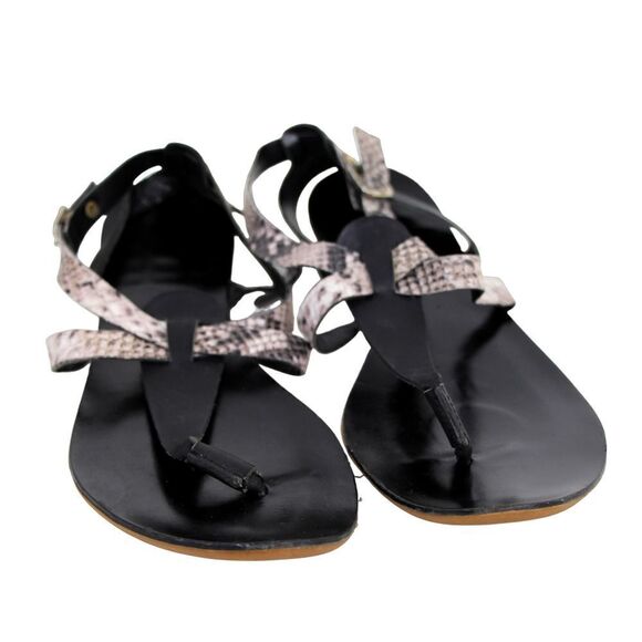 A.Gianetti ITALY GRAY BLACK GENUINE LEATHER STRAPPY FLAT SANDALS SHOES Size 9.5 - Picture 1 of 11